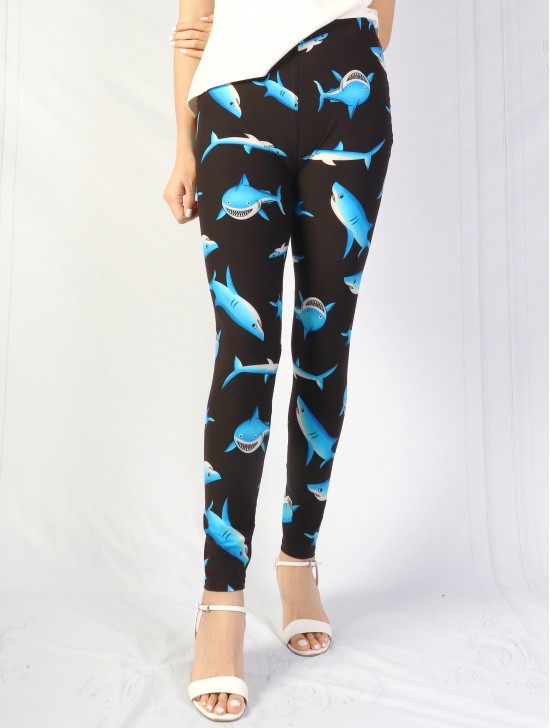 Plus Size Sharks Print Stretchy Legging